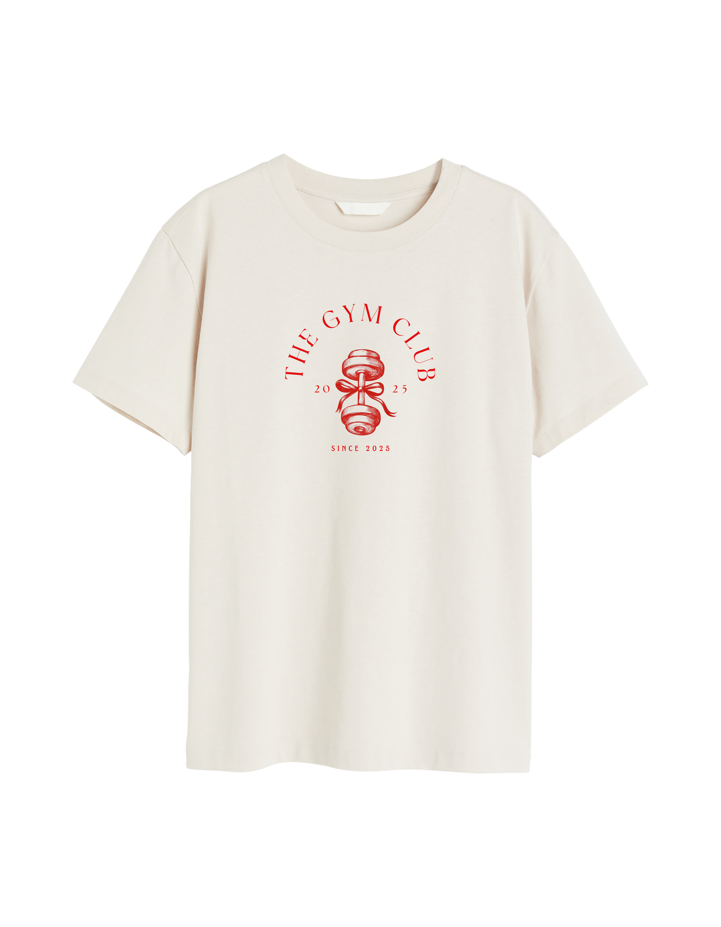 White t-shirt with 'The Gym Club' logo on a white background