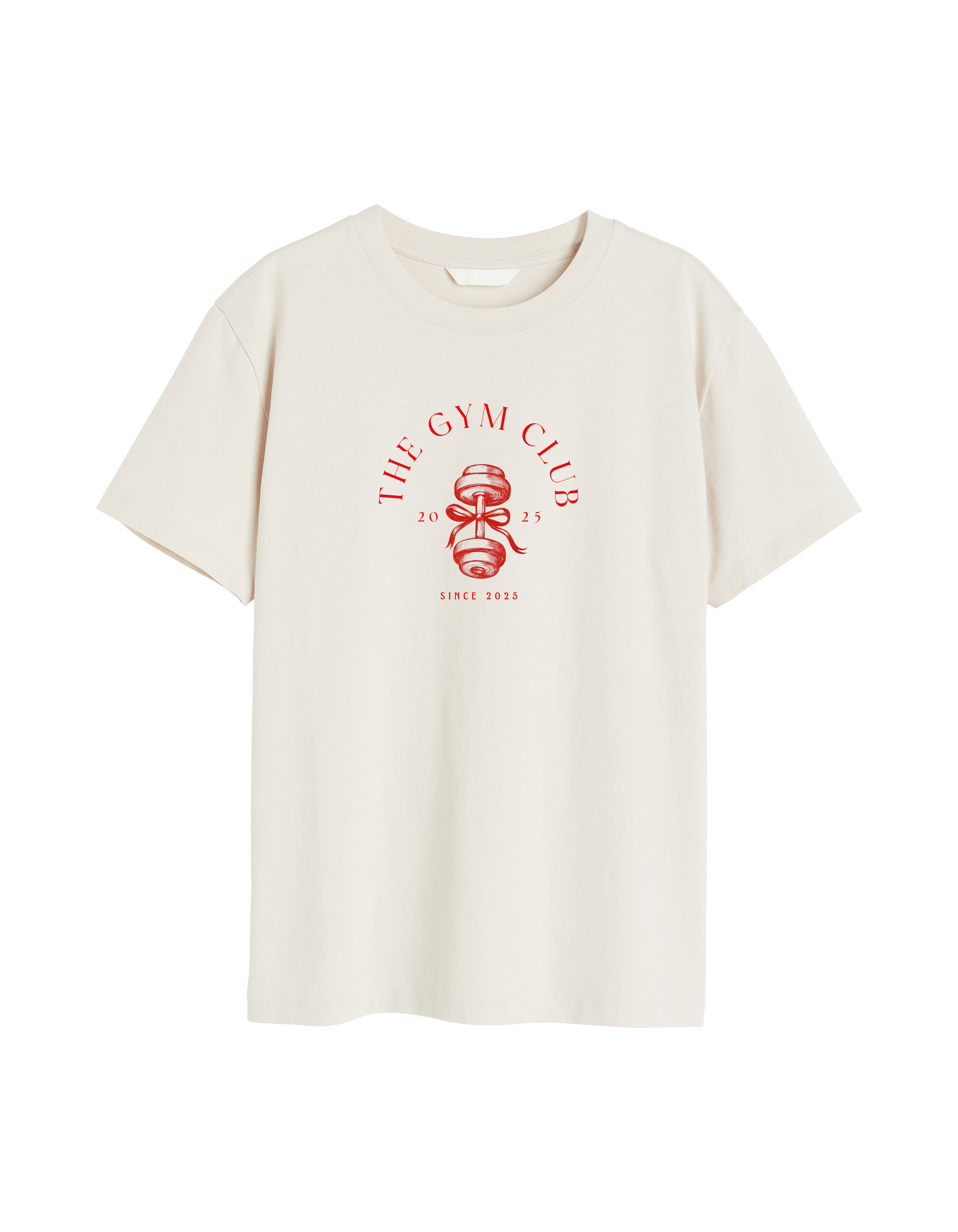 White t-shirt with 'The Gym Club' logo on a white background