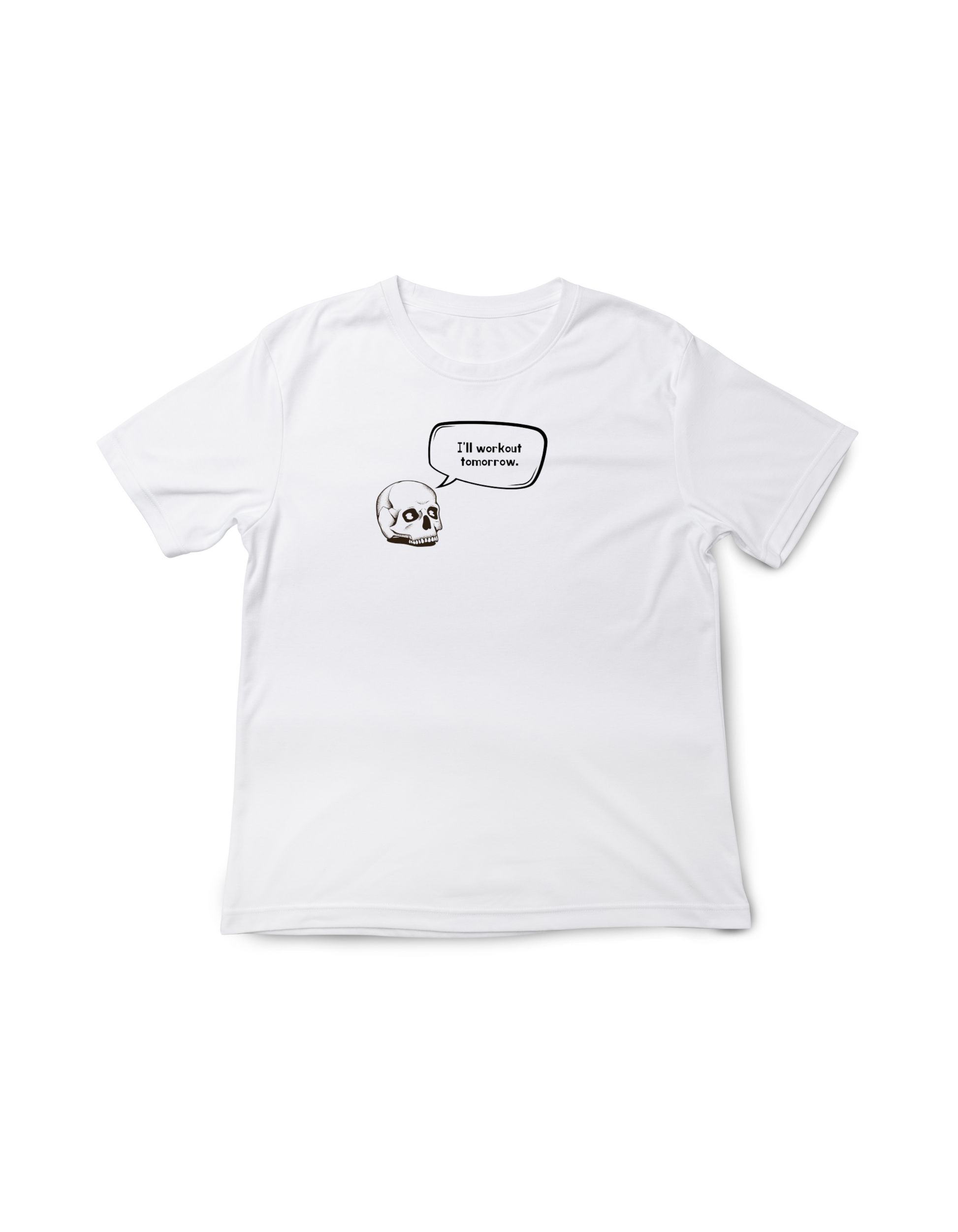 White t-shirt with a graphic design on a white background